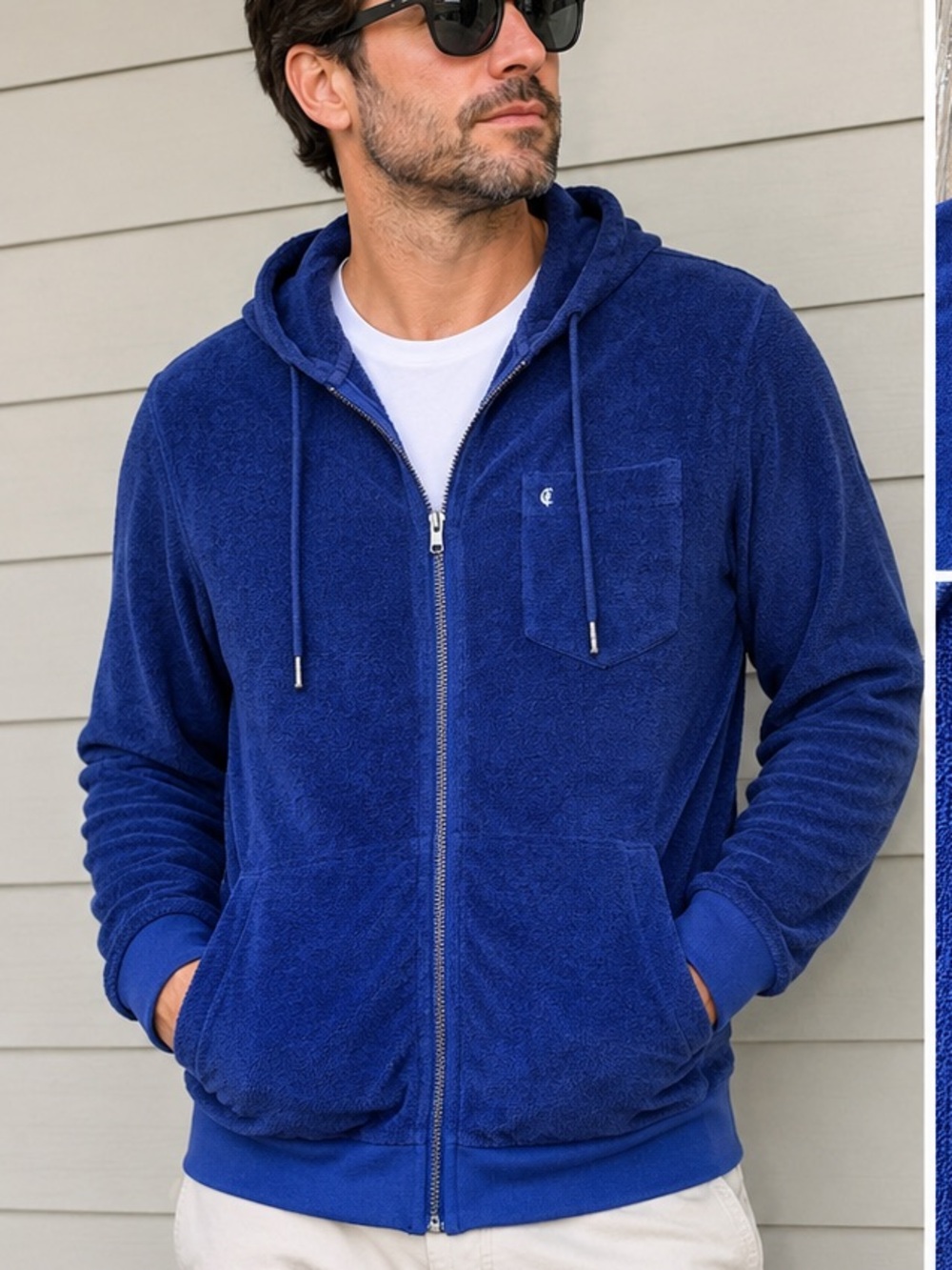 Criquet men’s terry cloth full-zip hoodie, size XL navy